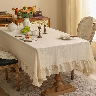 Vintage Ruffle Lace Tablecloth Washable French Rustic Embroidered Fabric Tablecloth Birthday Wedding Buffet Party Decoration Dinning Table Cover