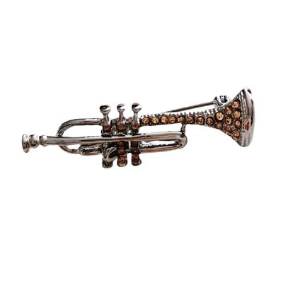 [R8527] - Silver Amber 'Trumpet' Designer Brooch - 45x15 Mm