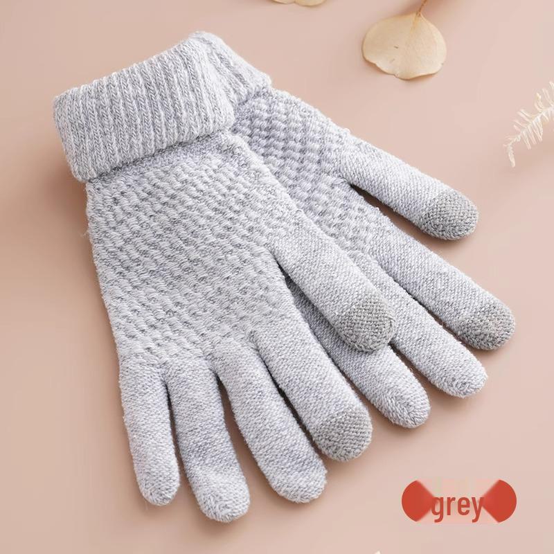 

Шерстяные перчатки для сенсорных экранов: Плотная, с бархатной подкладкой, непромокаемая, для велоспорта у мужчин и женщин — идеально подходит для осени и зимы серый