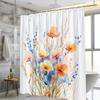 Orange Poppies & Blue Floral Watercolor Shower Curtain - Polyester Woven, 12 Hooks,Washable & Line Dry, Fashionable Home Decor