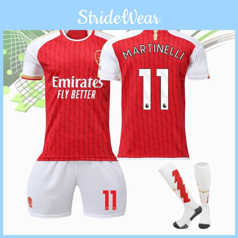 Stylish And Comfortable 2023-24 Arsenal Home 7 Saka 8 Elneny 9 Jesus 11 Martinelli Football Jersey For Children