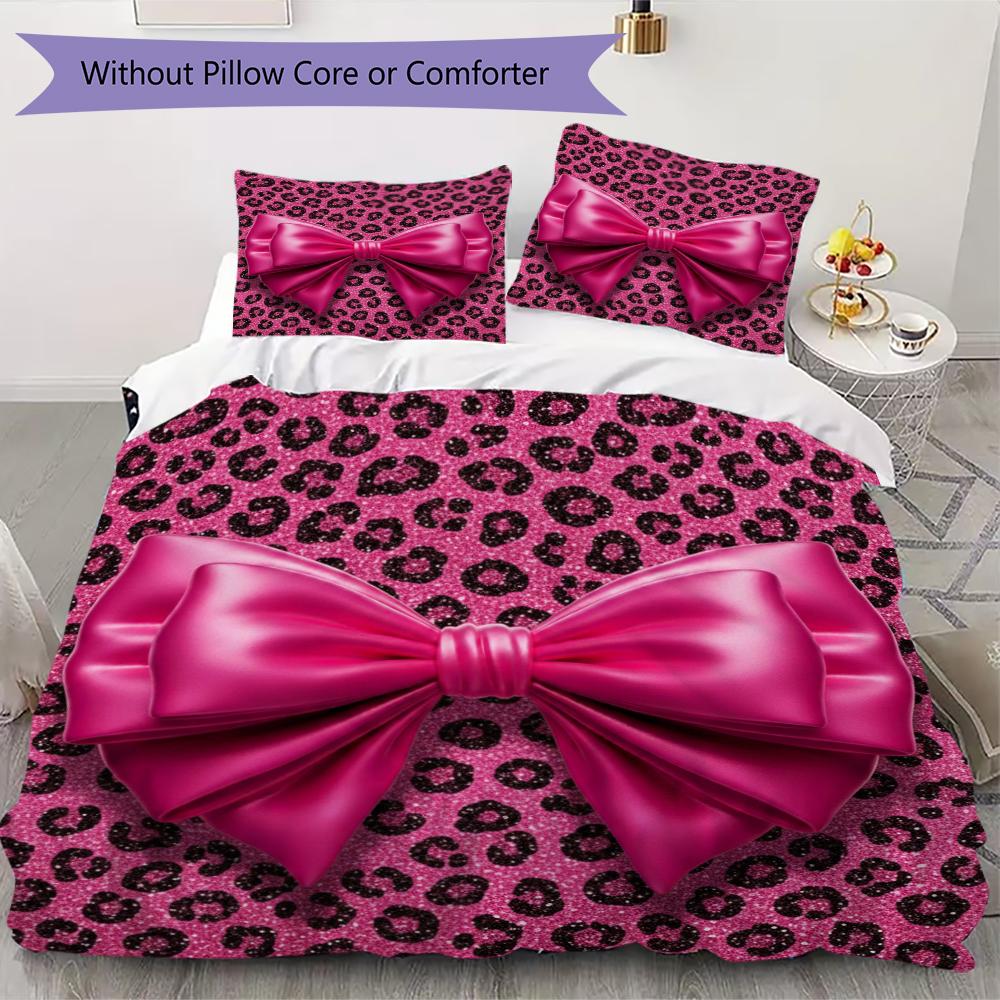

Pink&Black Bow Pattern Bedding uilt Set uilt Cover Pillowcase Home Decoration Birthday Gift (1 * duvet cover + 2 * pillowcase without core)28 135x200cm