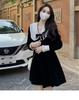 Hepburn Style Black Velvet Dress Women's 2026 Autumn Dress Retro College Style Age-reducing Doll Collar Small Black Dress