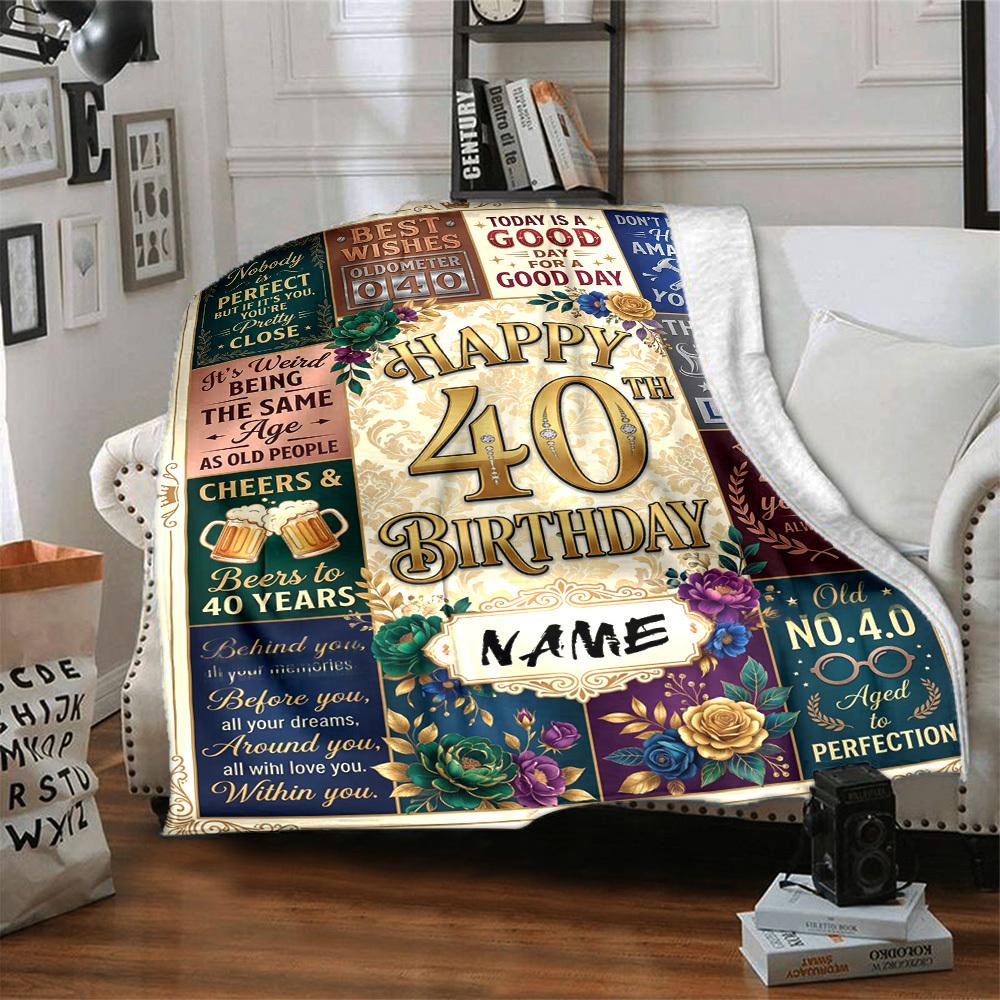 Happy 40Th Birthday Celebration Blanket Comfortable Texture For Sofa Couch Office Bed Picnics Allseason Use Cozy Home Lovers Ideal Gift For Birthday