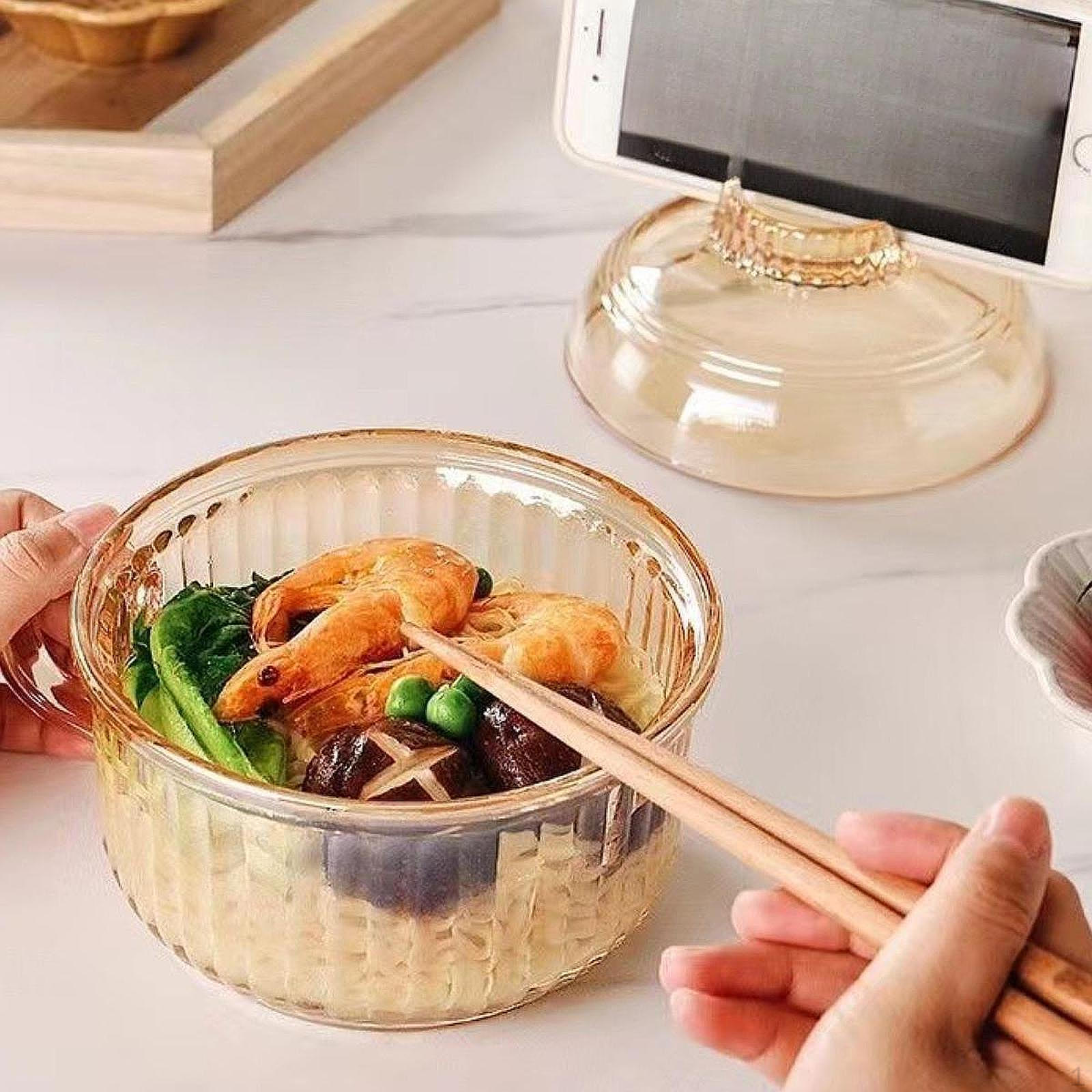 

Стеклянные миски для лапши, миска для каши, кухонный аксессуар для общежития с крышкой и ручкой, суп для