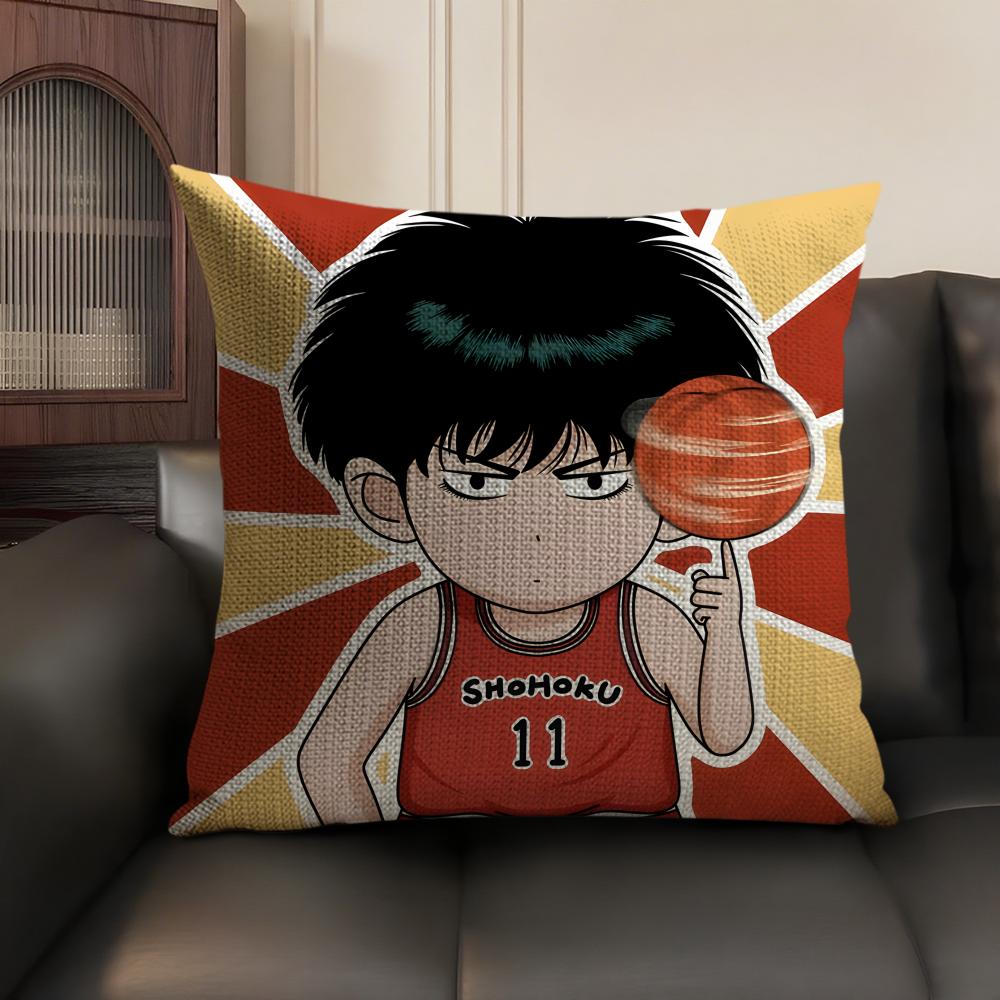 SSlam Dunk cartoon Cushion Cover Natural Linen Organic Fabric DoubleSided Printing Sofa Home Decor Gift Pillow Case