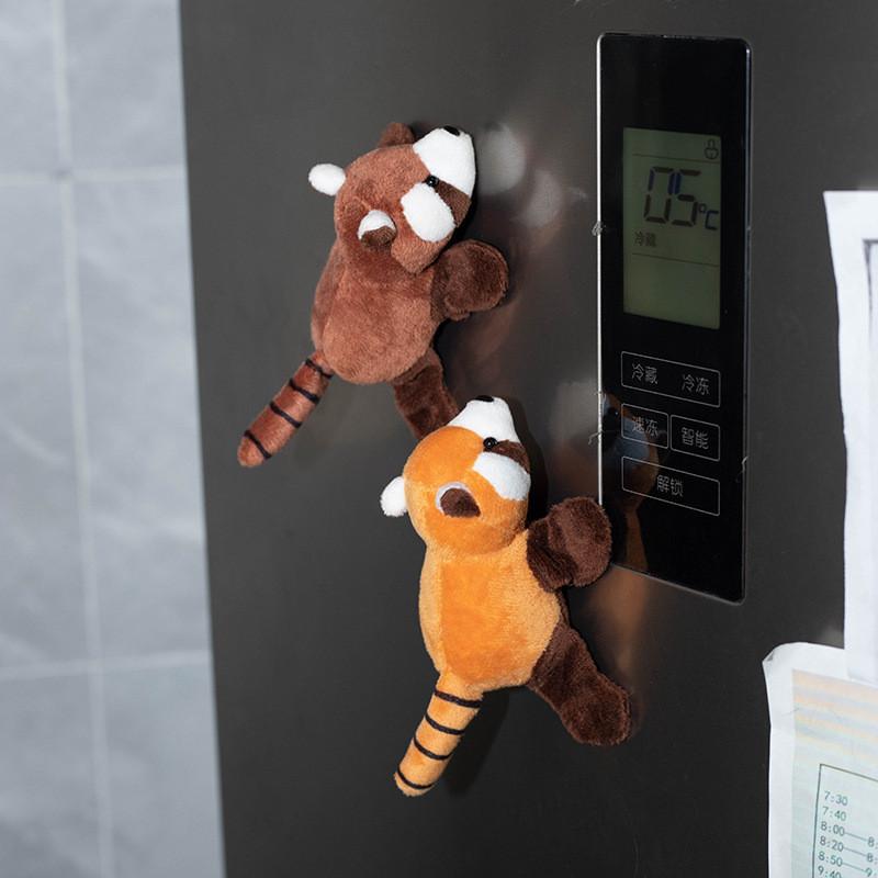 Adorable Panda Plush Wrist Rattle Toy Cute Raccoon Keychain Refrigerator Magnet