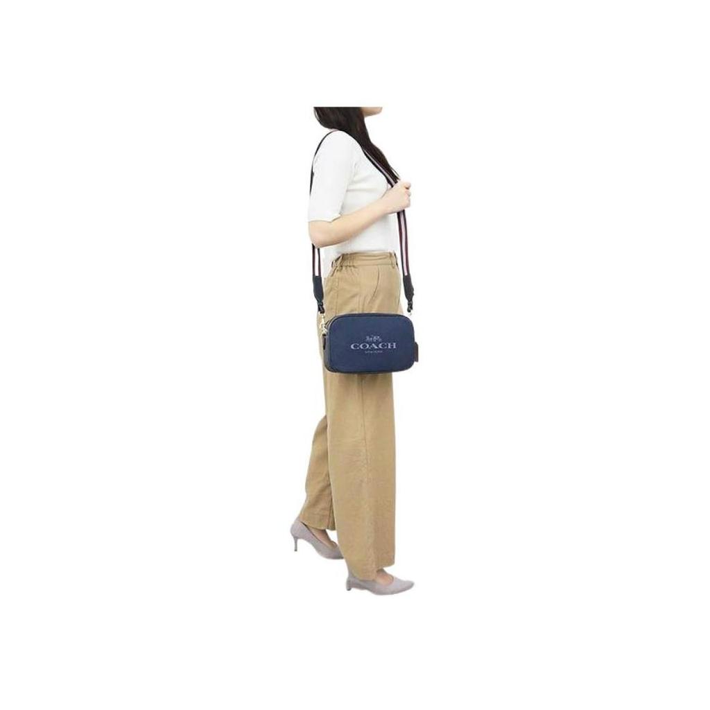 Coach Jes 25 Logo Print Zipper Fabric With Leather Shoulder Crossbody Bag Medium Women Bags Denim-Blue C8585-IMDEN