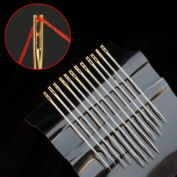 60/12PCS Stainless Steel Sewing Needles Side Hole Hand Sewing needles Self-Threading Blind Needle Household Sewing Accessories