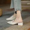 Fashion Cover Toe Chain Decoration Womens Half Slippers Outdoor Slides Med Heeled Mules Shoe Luxury Square Heel Sandal