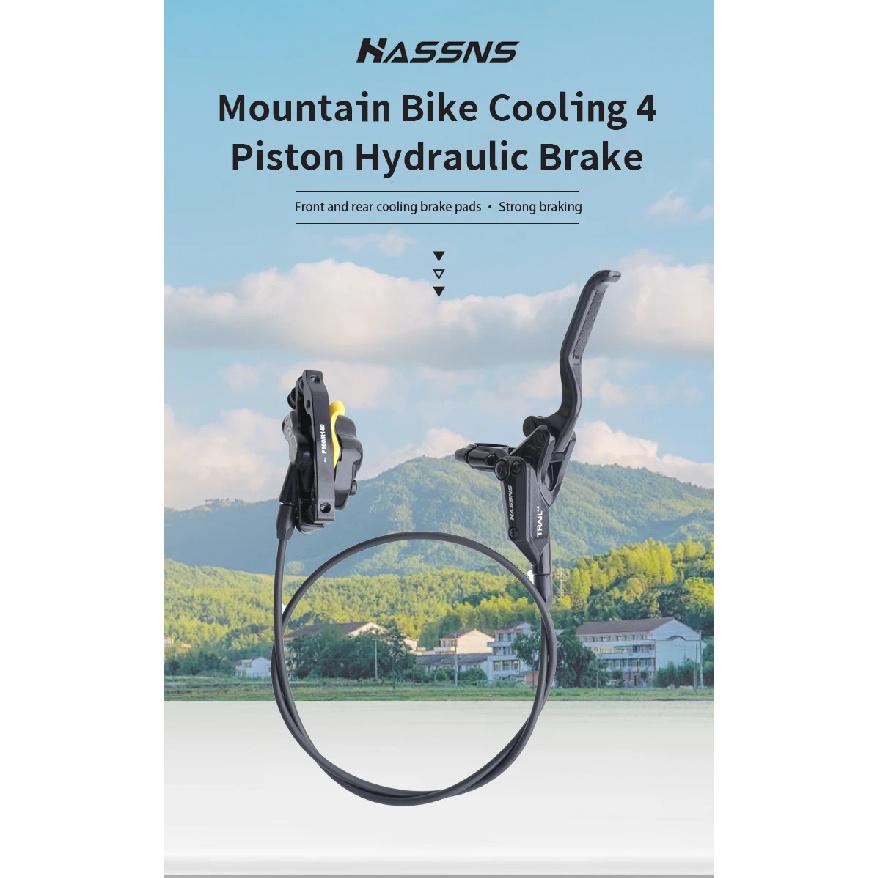 HASSNS E4 Hydrauliczne Chłodzenie Hamulców 4-Tłoczkowe Hamulce MTB Hamulce Roweru Górskiego 800/1450MM Z Tarczami 160mm Akcesoria Rowerowe