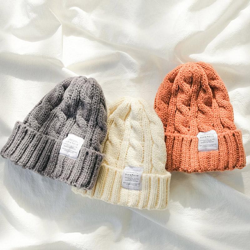Candy Color Knitted Beanie Winter Hats For Women Girls Thick Warm Cap Ladies Casual Elastic Twist Crochet Hat