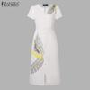 ZANZEA Women Casual O-neck Short Sleeve Summer Print Dress