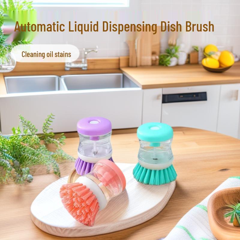 High-Quality Automatic Liquid-Dispensing Dish Brush - Press-Type Stovetop and Pot-Cleaning Kitchen Brush for Household Use