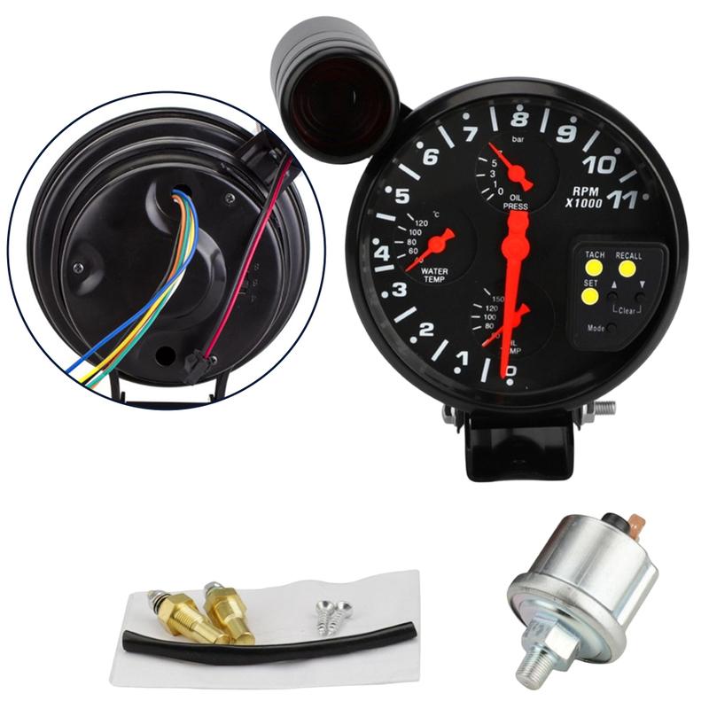 

4 In 1 Car Tachometer Gauge 5 Inch 12V RPM Oil Pressure Water Temperature Oil Temperature Meters For 4/6/8 Cylinder Engines Part