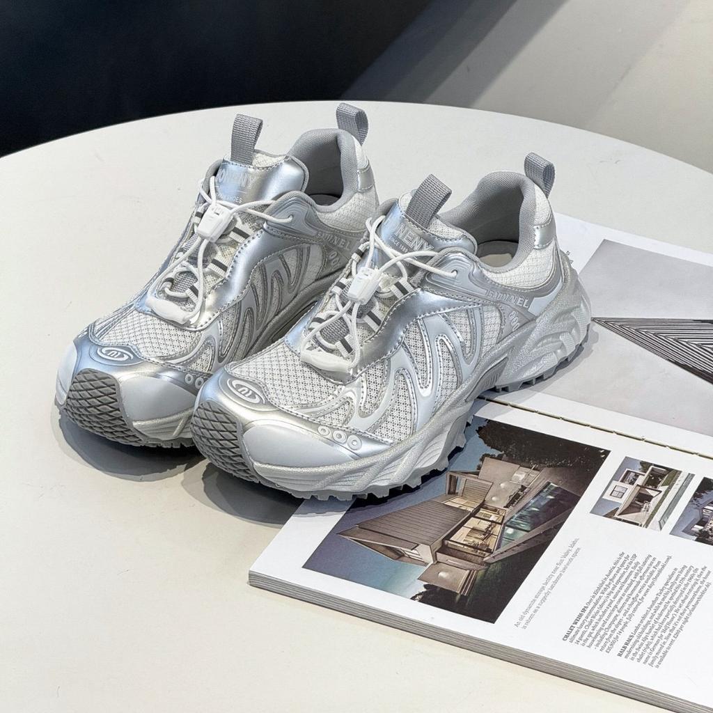 Silberne Daddy-Schuhe Damen 2025 neu Sommer Mesh atmungsaktiv Plateau Wanderschuhe vielseitige lässige Sportschuhe