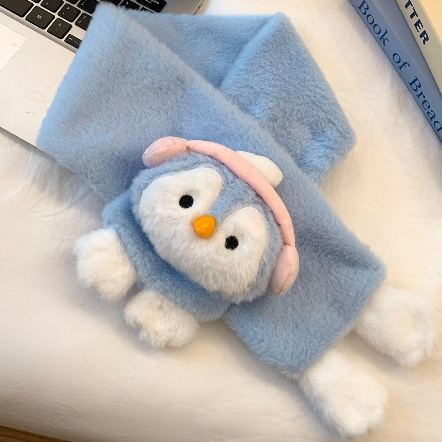 Cute little penguin flip half finger plush gloves female plush thickened warm student writing cold