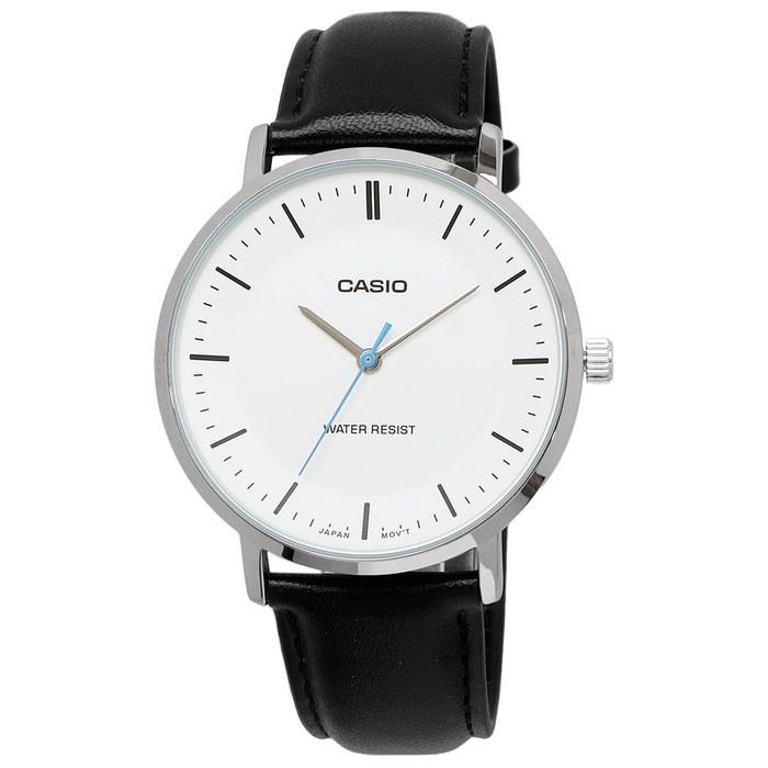 Casio Quartz Men's Watch MTP-VT04L-7E White X Black Leather Band