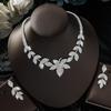 European and American Fashion Personalized Full Diamond Leaf Necklace Earrings Bridal Wedding Accessories