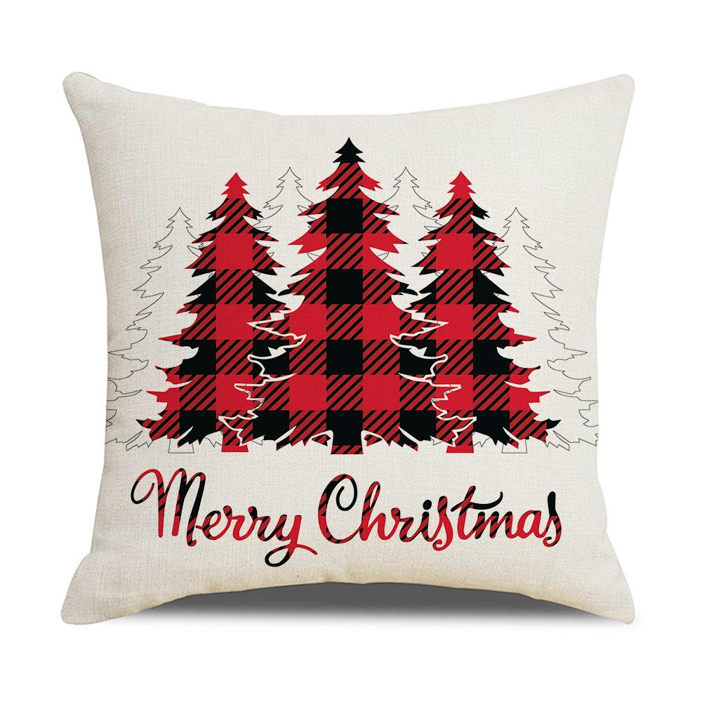 Red Plaid Christmas Linen Pillow Cover New Home Sofa Cushion Cover Cushion Cover