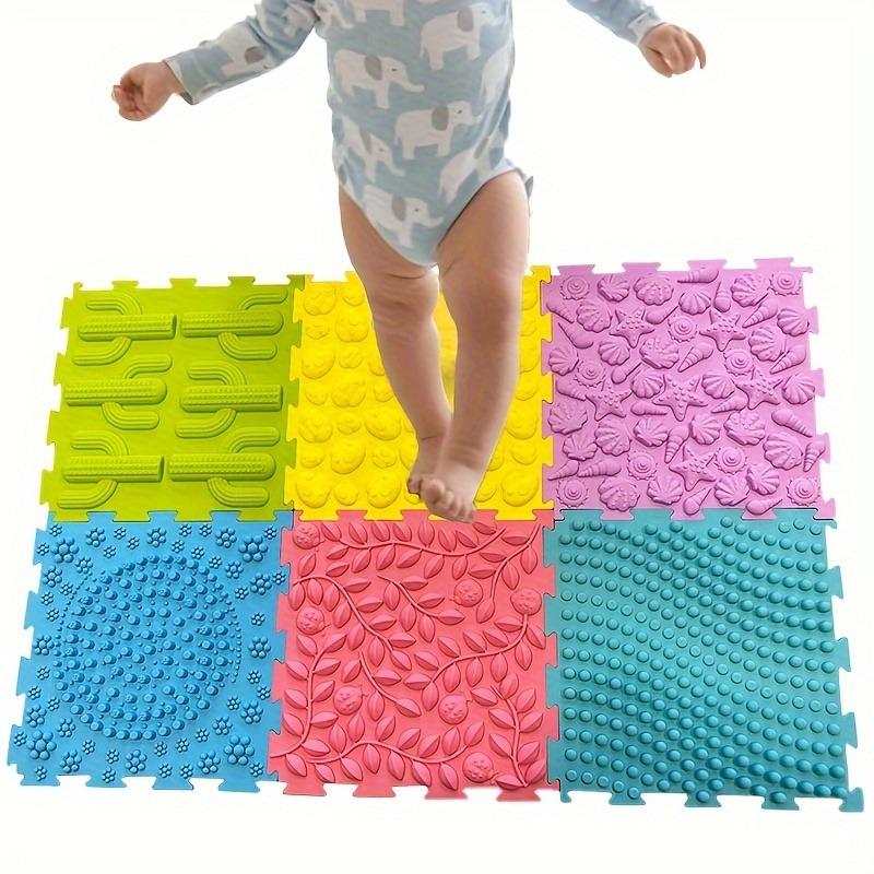 6pcs Square Silicone Finger Pressure Plate For kids Vibrant Sensory Bath Mats Non Slip Interlocking Square Floor Mats  Massage