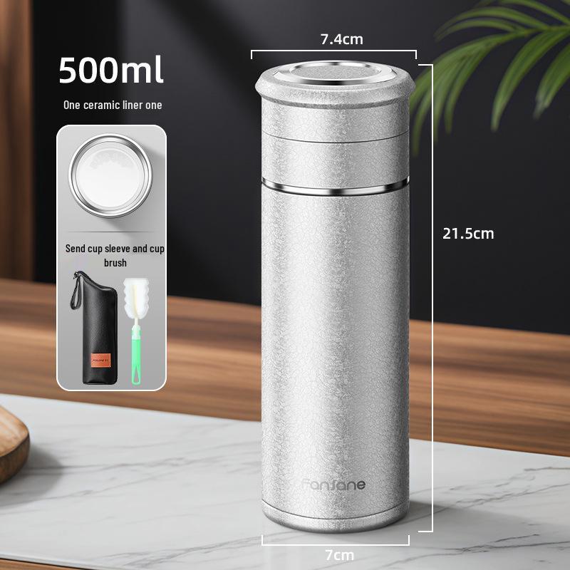 Stainless Steel Thermal Cup with Tea Separator and Portable Lanyard for Men