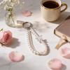 Elegant Pearl Phone Lanyard With Crystal Beads For Women And Men