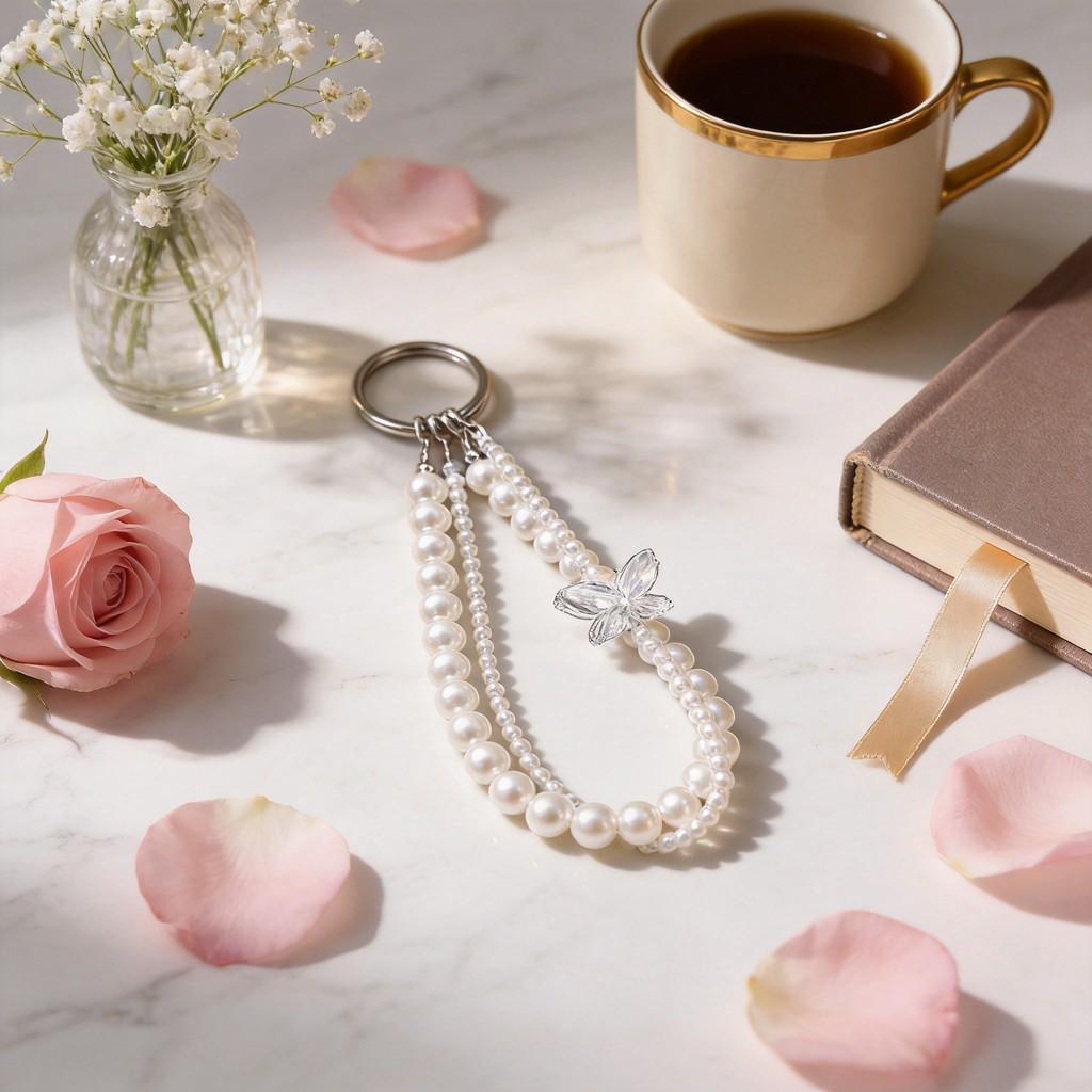 Elegant Pearl Phone Lanyard With Crystal Beads For Women And Men