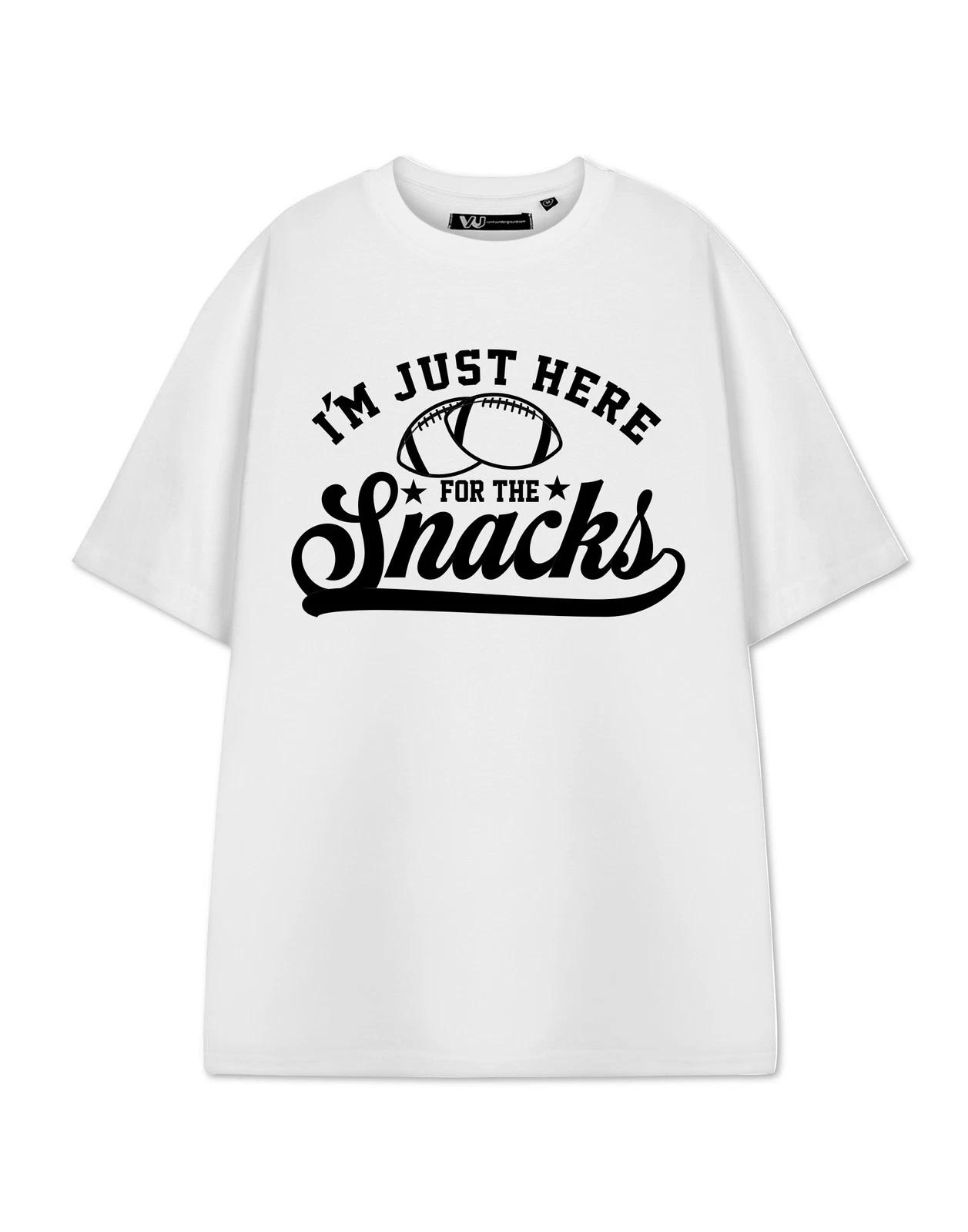 

Show Me The Merch White Here For The Snacks Short Sleeved 100% Cotton T-shirt Mens Tees Top Unisex S