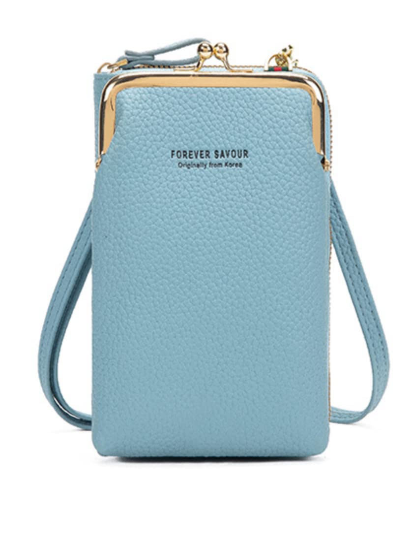 

[Your Smile is My Gift] Women s Smartphone Pouch, Shoulder Strap, Smartphone and Wallet Pouch, Clasp Closure (Blue)