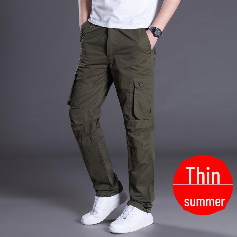 Lockere, gerade Cargohose aus reiner Baumwolle für Herren – große Größe, mehrere Taschen, Freizeitkleidung für Herbst und Winter