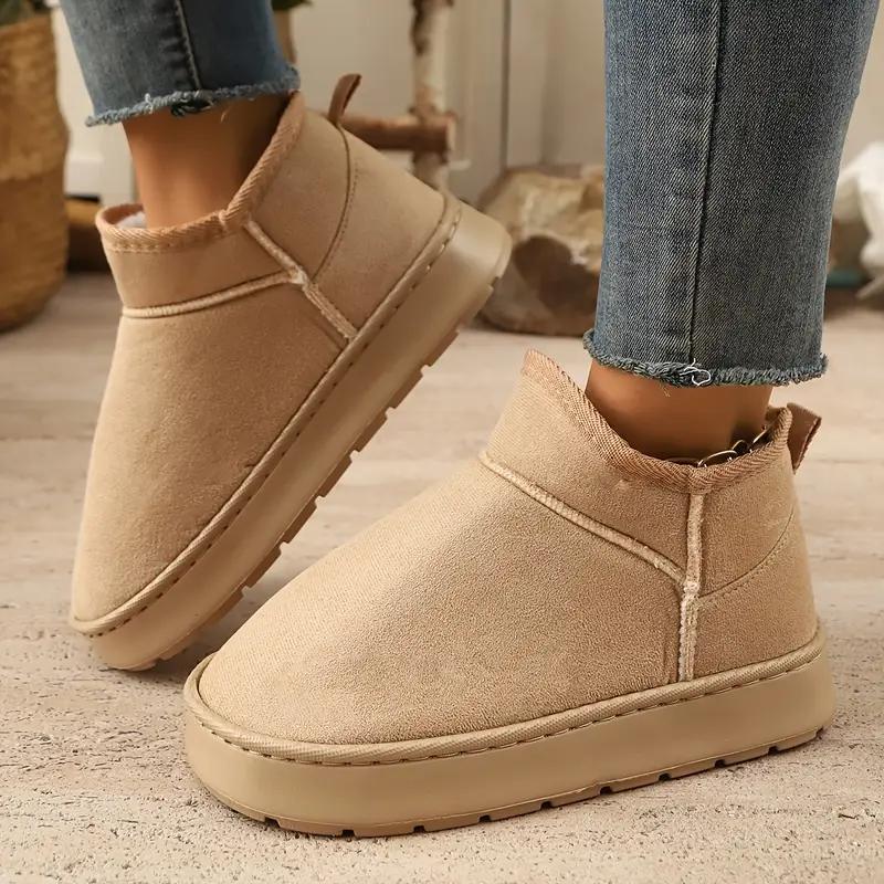 Women'S Winter Snow Boots, Casual Solid Color Slip-on Home Slippers, Warm Fabric Upper & Inner with EVA Sole, Indoor Outdoor Fashion Footwear