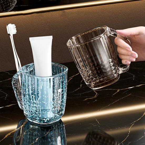 Mouthwash Cup Drop-Resistant Easy to Clean Transparent Bathroom Rinse Cup with Handle Bathroom Accessory