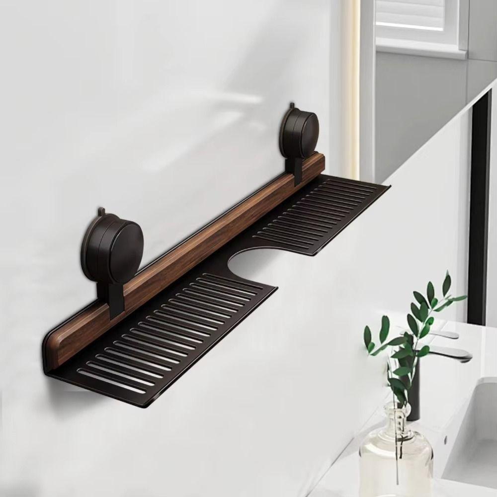 Walnut Finish Suction Cup Bathroom Shelf No Drill Shower Shelf Bathroom Organizer  Bedroom