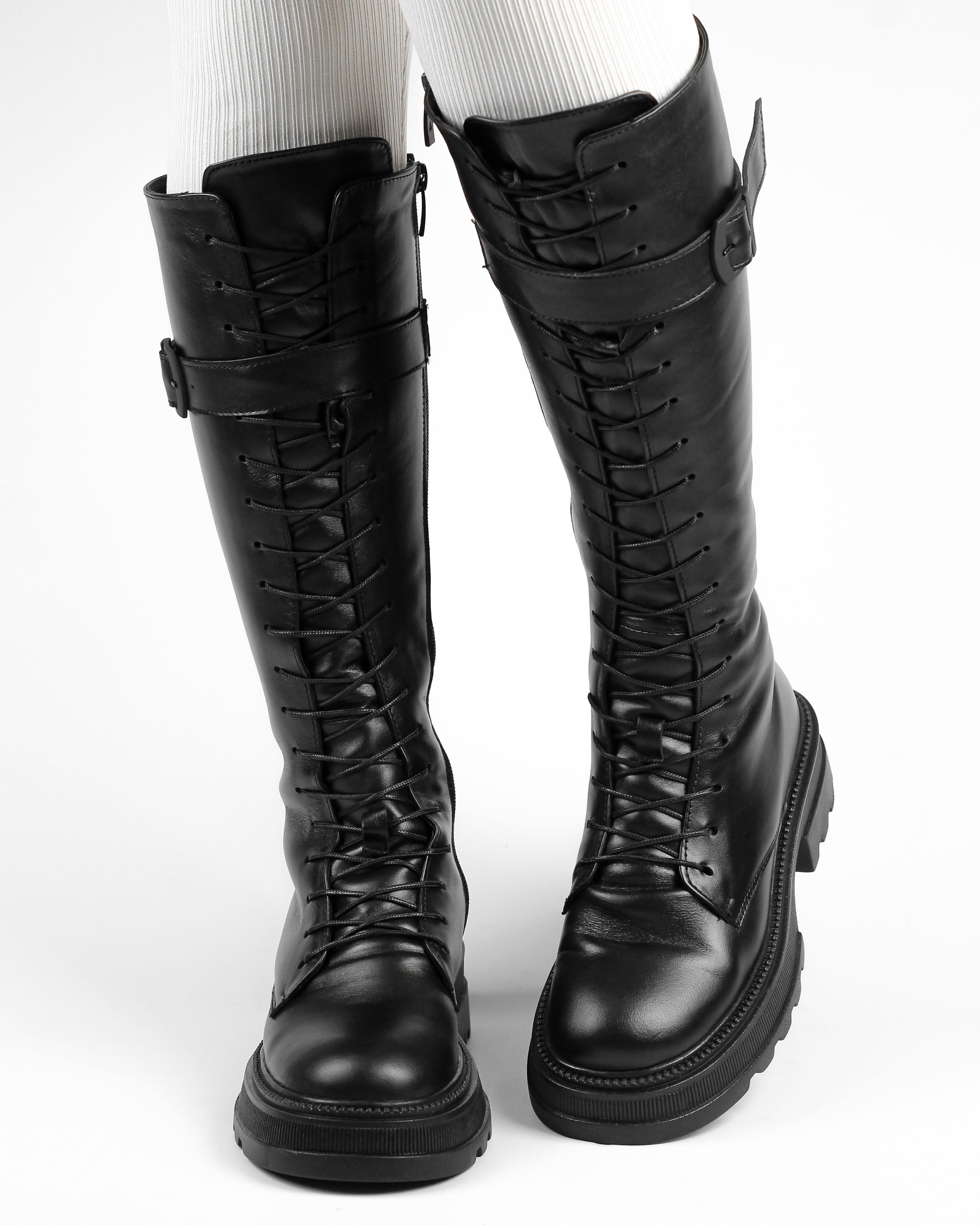 

Чоботи з високим шнуруванням Olli 1186 Чорні шкіра 37 чорний