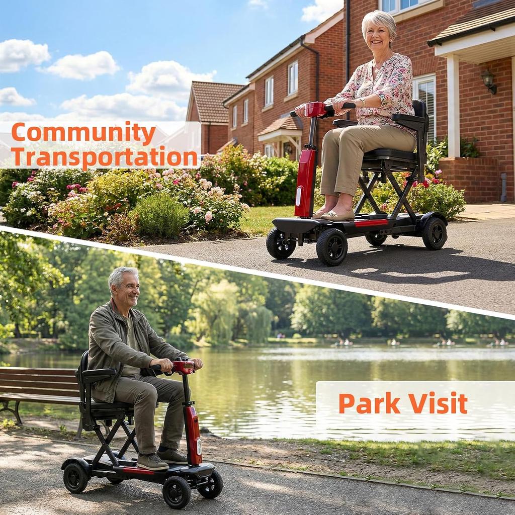 Portable Mobility Scooter, 30km Range, 130 Kg Load Capacity, Anti-Tip Design, Replaceable Battery, TODIMART X11 Foldable Mobility Scooter for Adults