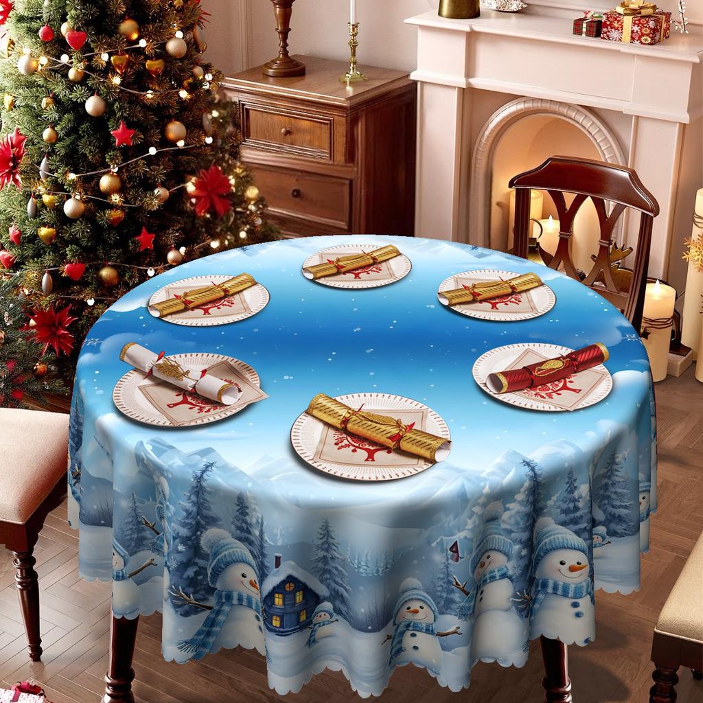 Weihnachtstischdecke, Schneemann Wald Thema Wasserdichte Tischdecke, Tischdekorationsstoff, Party Feiertagsarrangement