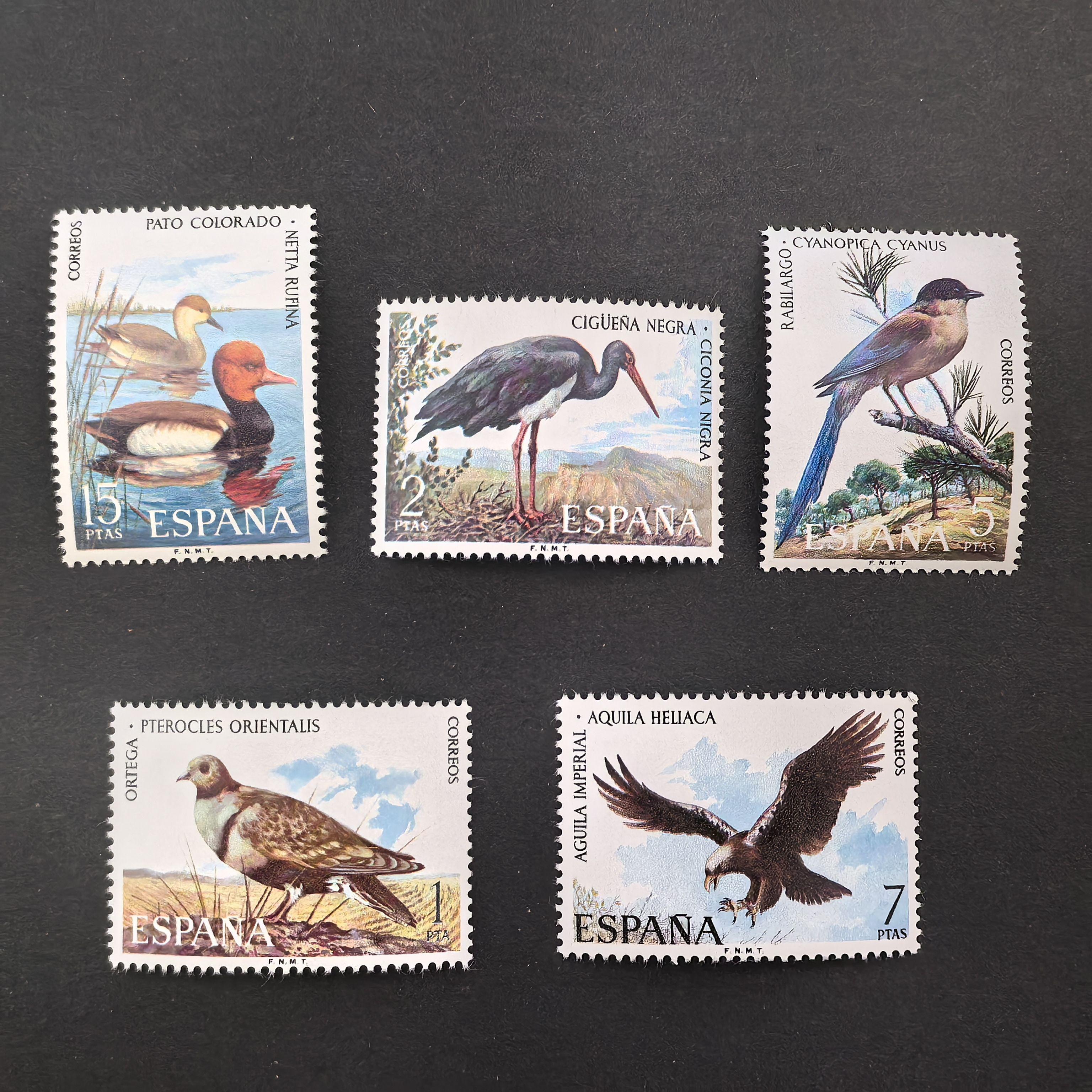 Spain Post Stamps Postage Year 1973 Iberian Wild Birds Complete Set 5 New Collectible Postage Stamps Material For Scrapbooking