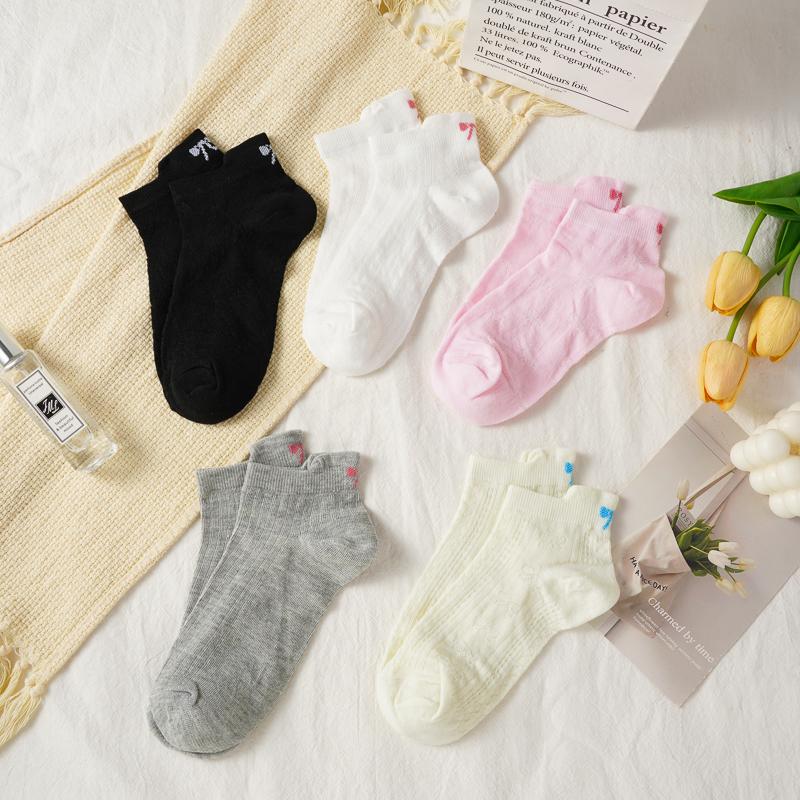 Women's Breathable Socks Korean Style Cute Heel Embroidered Bow Socks