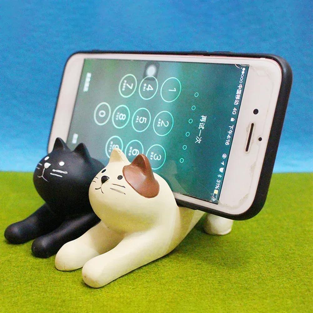 1 Pcs Cute Lazy Bracket Cat Shape Resin Phone Holder Desktop Stand Fixing Mini Portable Multi-functional Holder Decoration