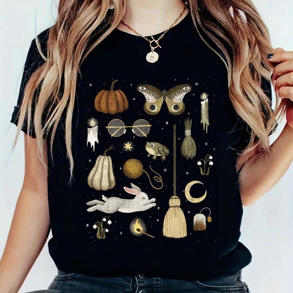 Mystical Nature Graphic T Shirt Unisex Bohemian Floral Crystal Mushroom Dragonfly Print Casual Short Sleeve Tees For Daily Wear