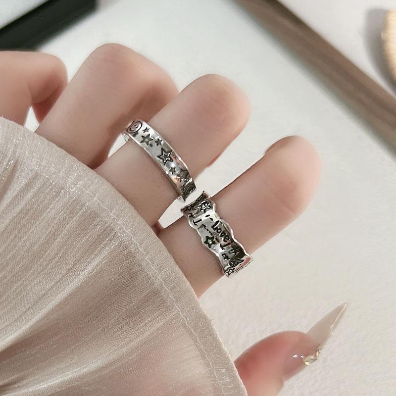 Retro old star letter graffiti star language child dream personality ins tide ring femininity simple versatile ring