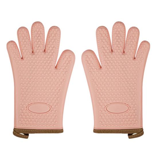 

2Pcs Insulated Gloves Silicone Heat Resistant Oven Gloves Non-Slip Waterproof Machine Washable Kitchen Gloves for Baking Cookin рожевий