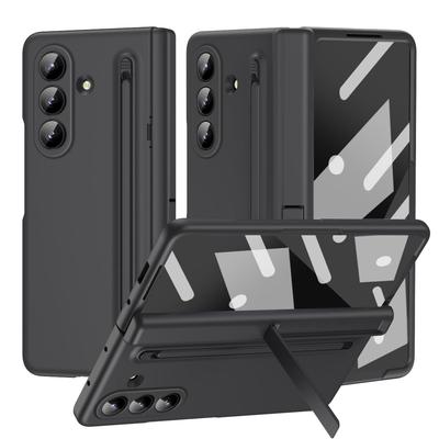 For Samsung Galaxy Z Fold 7/6/5/4 Case with Hinged Protection, Shockproof PC + Tempered Glass, Pen Slot, Kickstand