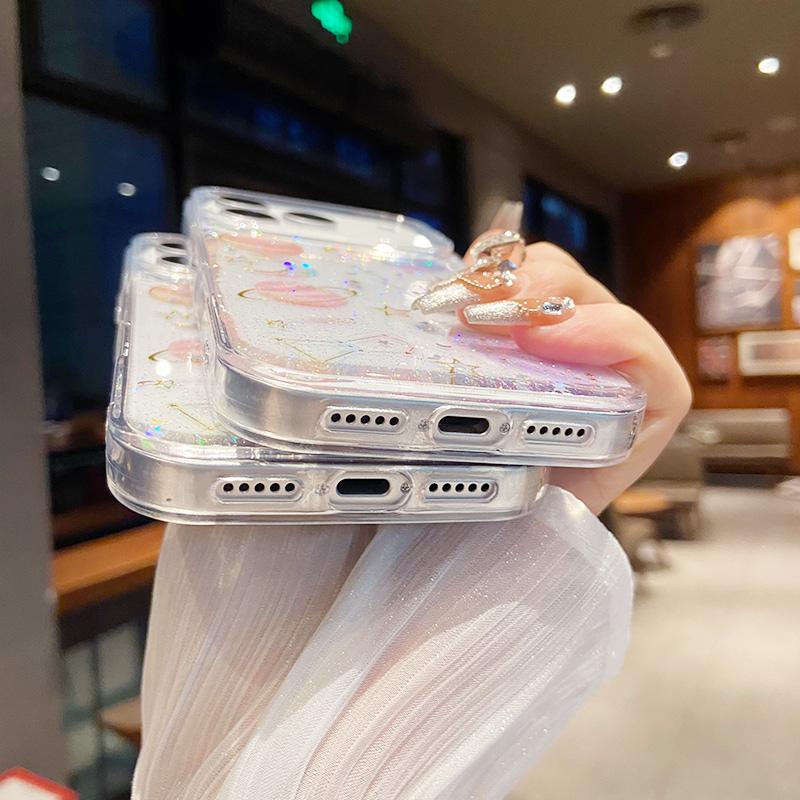 Luxury Glitter Sequins Planet Clear Phone Case for IPhone 17 Air 16 15 14 13 12 Pro Max Transparent Epoxy Silicone Cover Capa