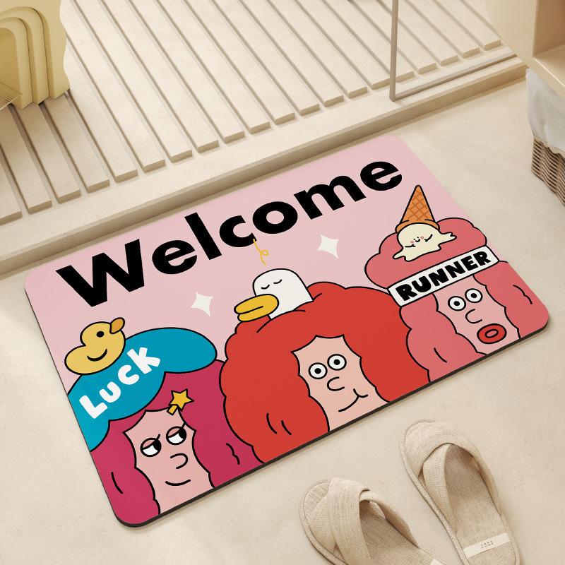 VIKAMA Cartoon Little Monster Diatomite Carpet for Bathroom Quick Absorbent and Drying Anti-Slip Floor Pad for Toilet Home Decor