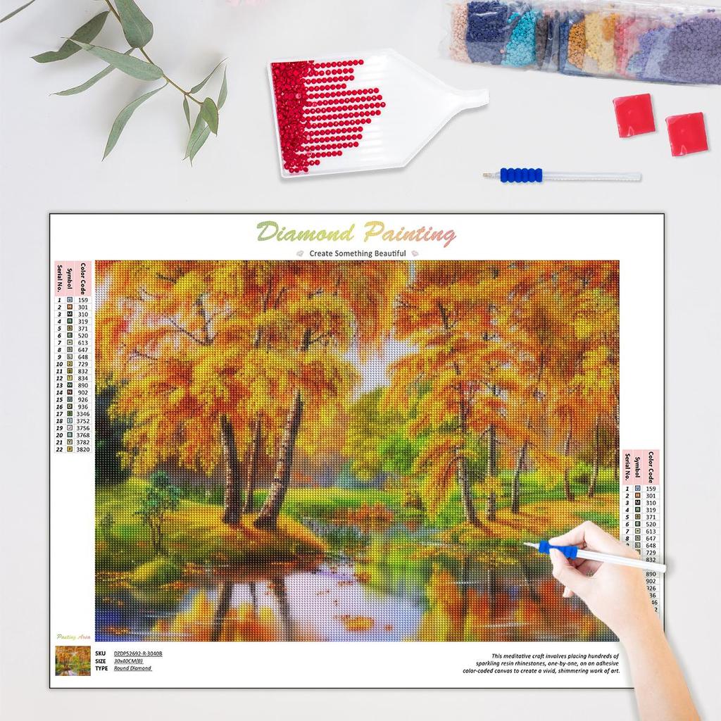 Full Round Diamond Painting Landscape Fallen Leaves Diamond Art Embroidery Scenery Home Decor 30x40cm/12x16inch