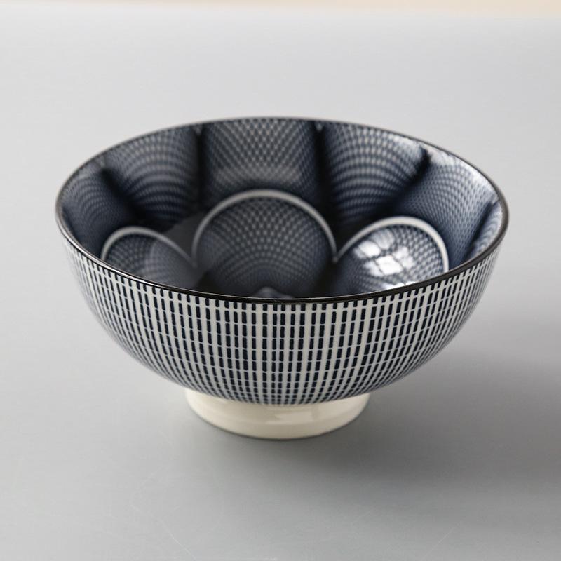 Japanese 6 Inch Noodle Bowl Ceramic Underglaze High Foot Salad Bowl for Home Ramen