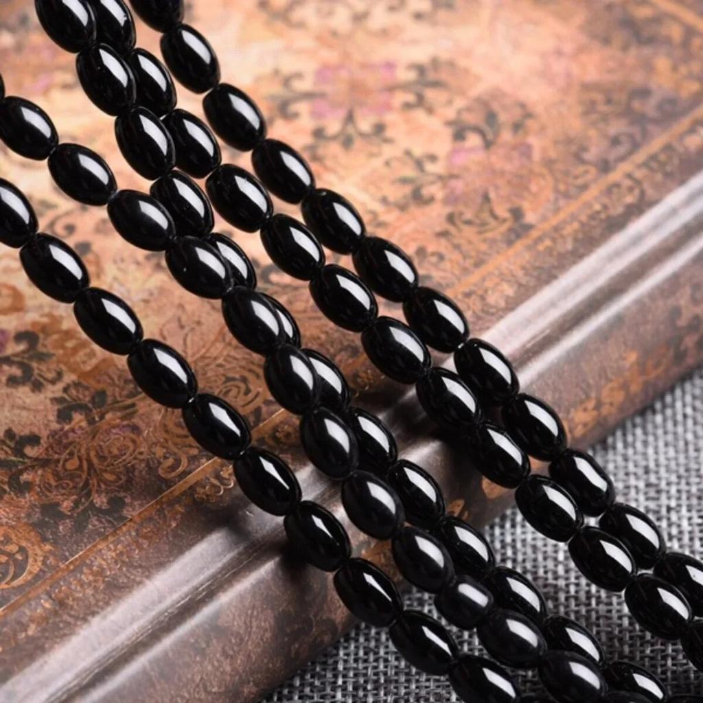 6X9/8X12mm Форма Риса Черный Агат Оникс Свободные Бусины Женщины Мужчины Изготовление Ювелирных Изделий Дизайн DIY Ожерелье Сердолик Камень Аксессуар Ремесла