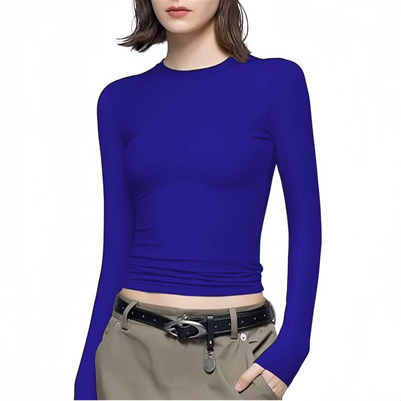 Solid Color round Neck Neck Long Sleeved Top Women Solid round Neck Long sleeve Top